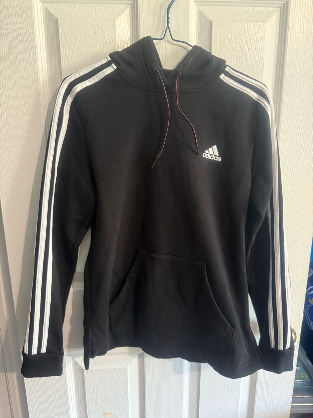 adidas Black Hoodie with White Shoulder Stripes